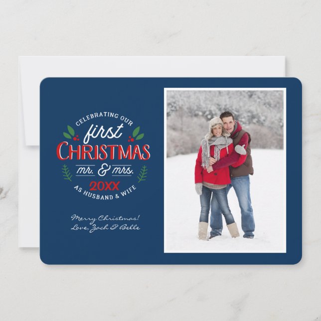 First Christmas Mr. & Mrs. Circle 1 photo | Holiday Card (Front)