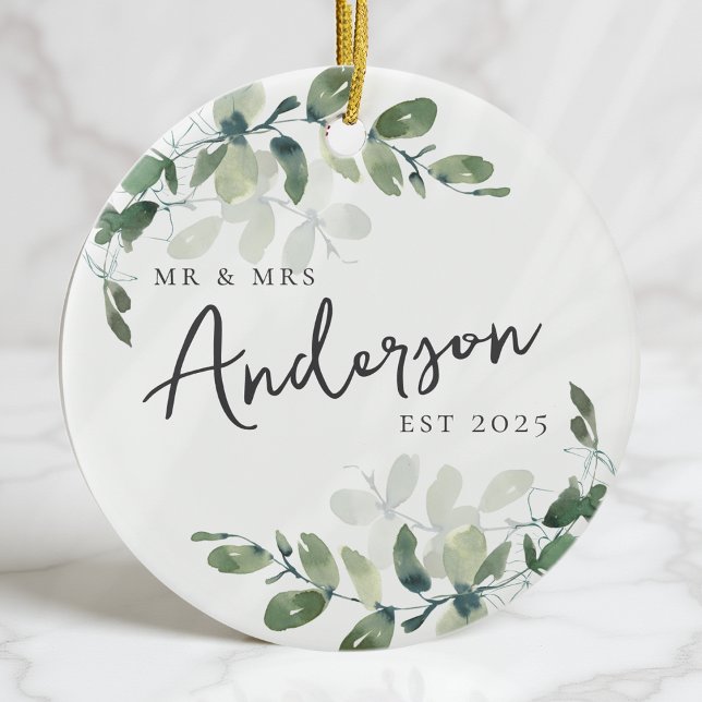 First Christmas Mr & Mrs Eucalyptus Ceramic Ornament (Creator Uploaded)