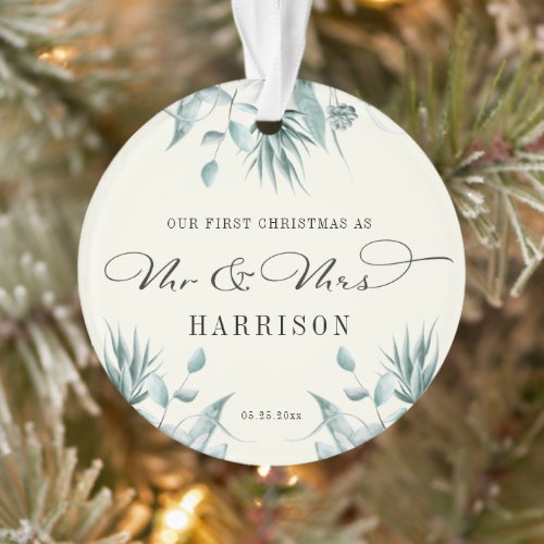 First Christmas Mr  Mrs Eucalyptus Greenery Ornament