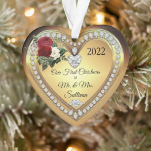 First Christmas Mr. Mrs. Gold Diamonds Keepsake Ornament