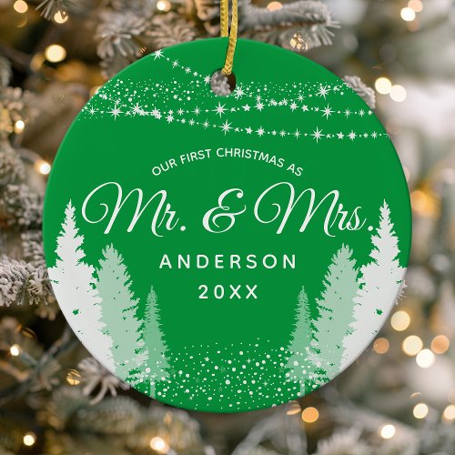 First Christmas Mr Mrs Green Winter String Lights Ceramic Ornament