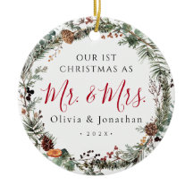 First Christmas Mr. & Mrs. Greenery Wreath Photo