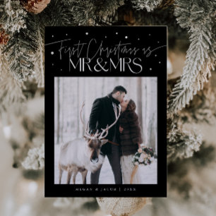 First Christmas Mr Mrs Newlywed Photo Black Holiday Card