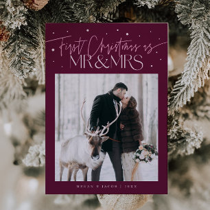 First Christmas Mr Mrs Newlywed Photo Cranberry Holiday Card