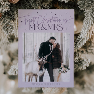 First Christmas Mr Mrs Newlywed Photo Purple Holiday Card