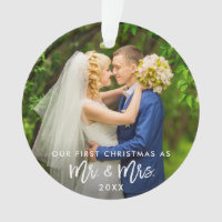 First Christmas Mr. & Mrs. Photo Brush Script Ornament