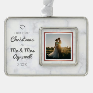 First Christmas Mr & Mrs Photo Elegant Marble Ornament
