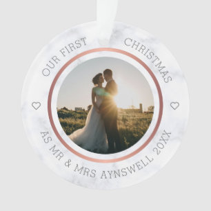 First Christmas Mr & Mrs Photo Elegant Marble Ornament