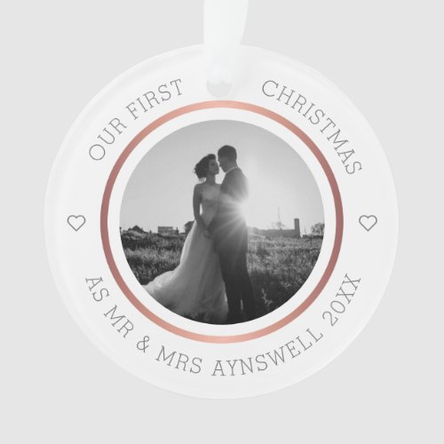 First Christmas Mr  Mrs Photo Modern Elegant Ornament