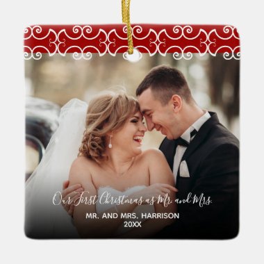 First Christmas Mr. & Mrs. Red 2 Photo 2 sided Ceramic Ornament