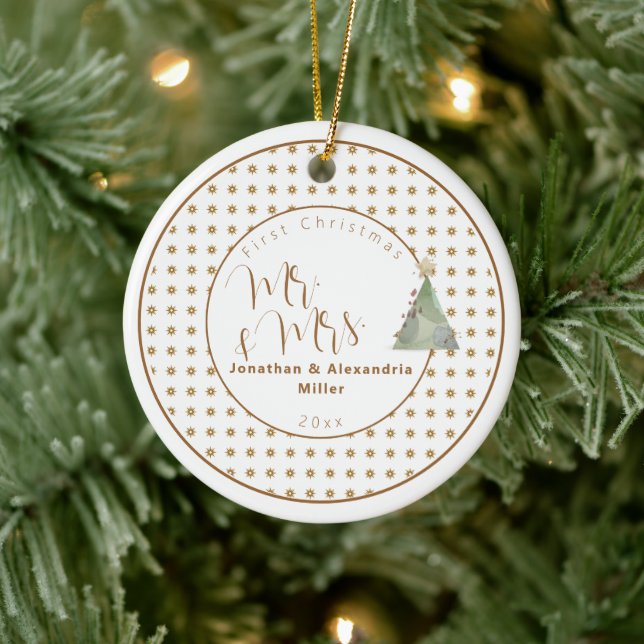 First Christmas Mr & Mrs | Watercolor Tree Ceramic Ornament (Tree)