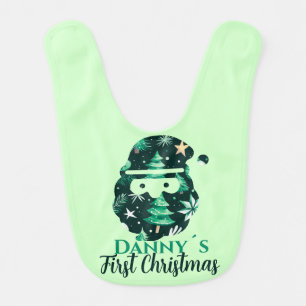 First Christmas Name Editable Santa Claus Green Baby Bib