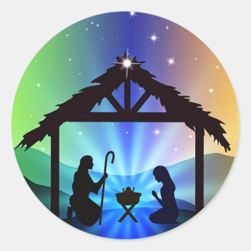 First Christmas Nativity Scene in Bethlehem Classic Round Sticker