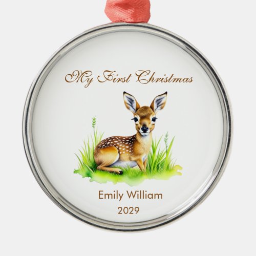 First Christmas natural deer Metal Ornament