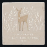 First Christmas natural reindeer delicate elegant  Stone Coaster<br><div class="desc">First Christmas natural reindeer delicate elegant modern design. Part of a stunning collection.</div>