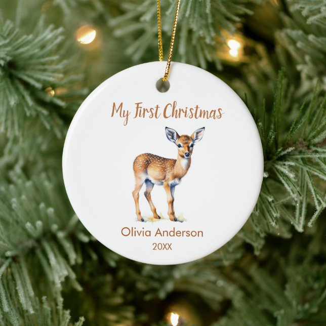 First Christmas natural reindeer Photo Ceramic Ornament (Tree)