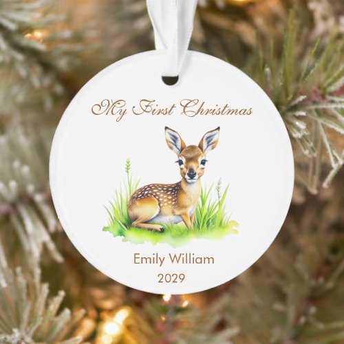 First Christmas natural reindeer Photo Ornament