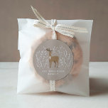 First Christmas natural reindeers delicate 1 photo Classic Round Sticker<br><div class="desc">First Christmas natural reindeer delicate 1 photo elegant modern holiday favor design. Part of a stunning collection.</div>