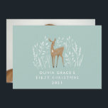 First Christmas natural reindeers delicate 1 photo Holiday Card<br><div class="desc">First Christmas natural reindeer delicate 1 photo elegant modern design. Part of a stunning collection. Mint green.</div>