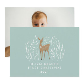First Christmas natural reindeers delicate 1 photo Holiday Card