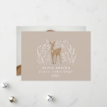 First Christmas natural reindeers delicate 1 photo Holiday Card<br><div class="desc">First Christmas natural reindeer delicate 1 photo elegant modern design. Part of a stunning collection.</div>