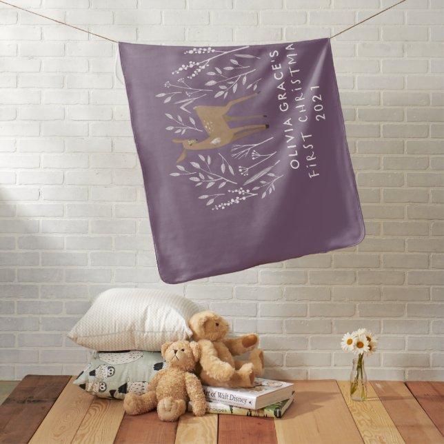 First Christmas natural reindeers delicate holiday Baby Blanket (In Situ)