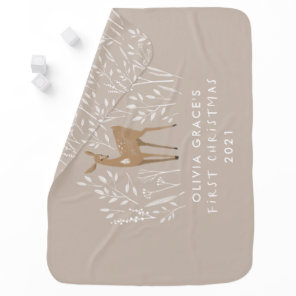 First Christmas natural reindeers delicate holiday Baby Blanket