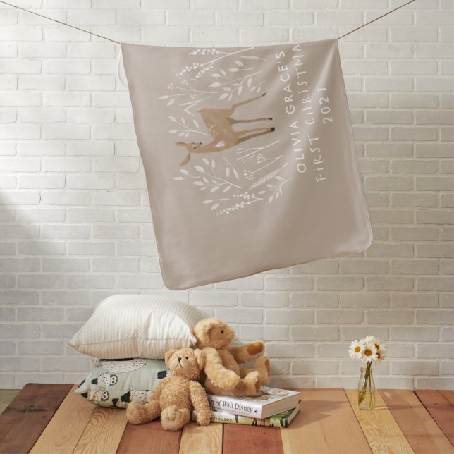 First Christmas natural reindeers delicate holiday Baby Blanket (In Situ)