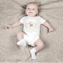 First Christmas natural reindeers delicate modern  Baby Bodysuit