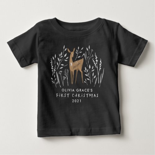 First Christmas natural reindeers delicate modern  Baby T_Shirt