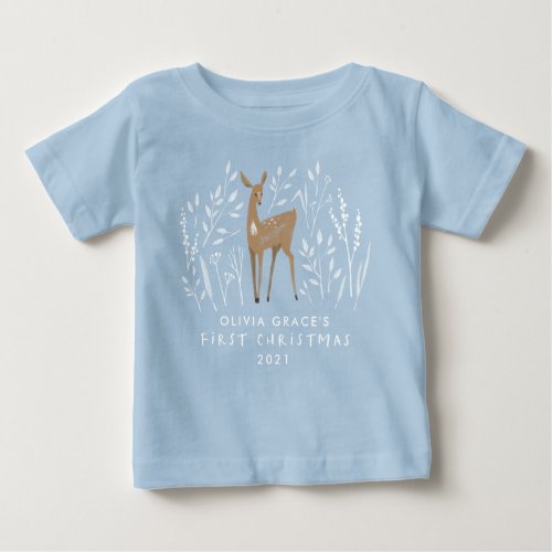 First Christmas natural reindeers delicate modern  Baby T_Shirt