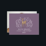 First Christmas natural reindeers delicate purple Holiday Card<br><div class="desc">First Christmas natural reindeer delicate 1 photo elegant modern purple design. Part of a stunning collection.</div>