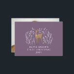First Christmas natural reindeers delicate purple Holiday Card<br><div class="desc">First Christmas natural reindeer delicate 1 photo elegant modern purple design. Part of a stunning collection.</div>