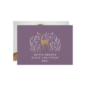 First Christmas natural reindeers delicate purple Holiday Card