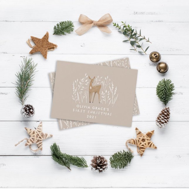 First Christmas natural reindeers delicate rustic Holiday Card (Creator Uploaded)
