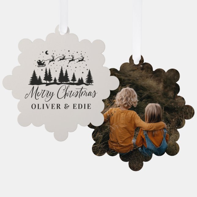 First Christmas natural reindeers elegant 1 photo Ornament Card (Front/Back)