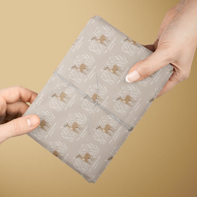 First Christmas natural reindeers elegant family Wrapping Paper (Creator Uploaded)