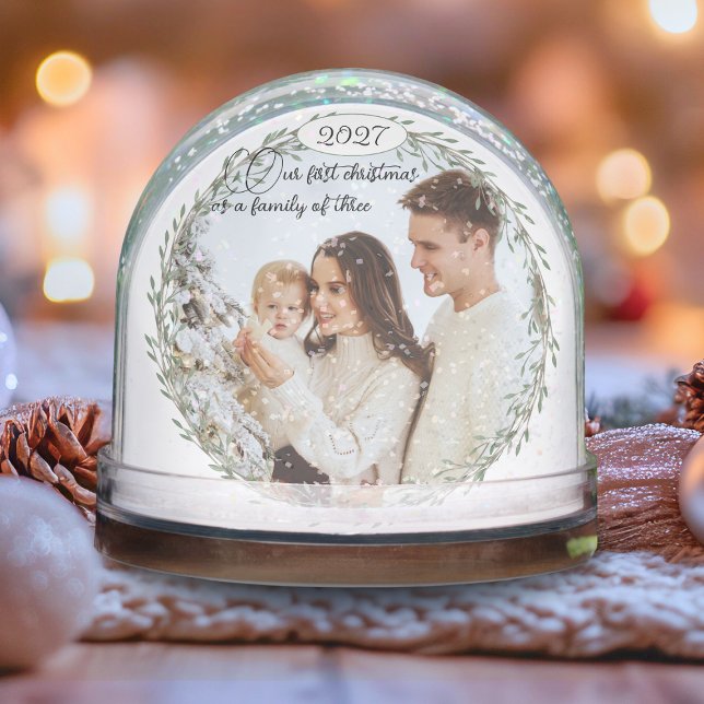 First Christmas new baby photo family of three Snow Globe (Creator Uploaded)