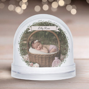 First Christmas new baby photo name and date Snow Globe