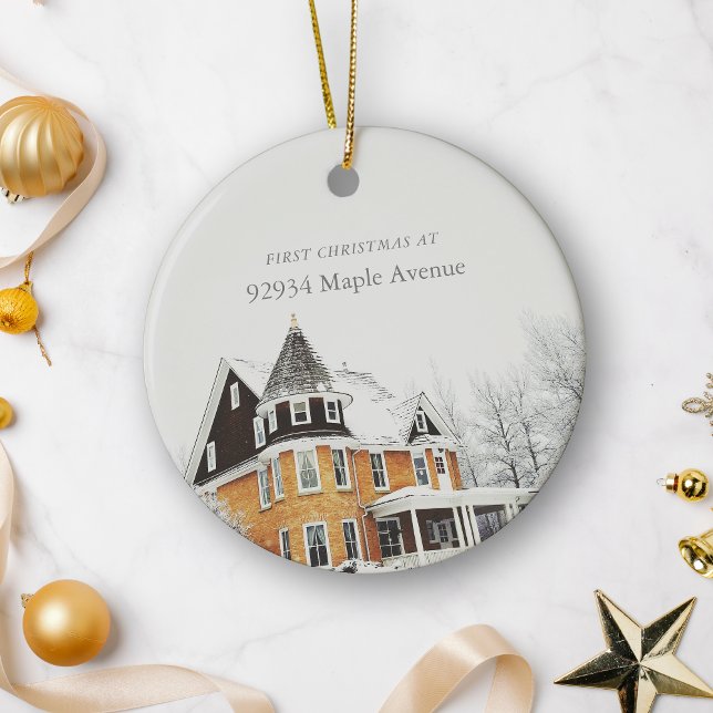 First Christmas New Home Address Custom Photo Ceramic Ornament (Creator Uploaded)