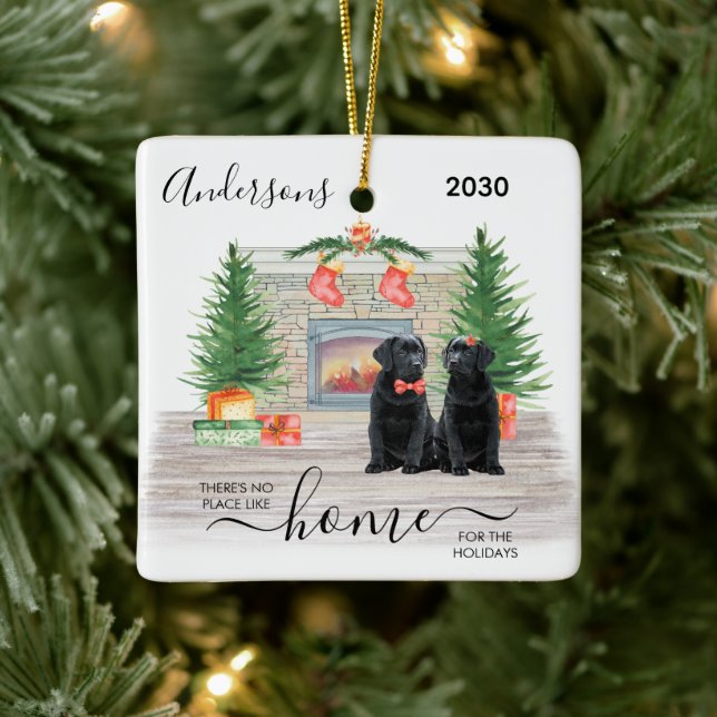 First Christmas New Home Black Labrador Dog Photo Ceramic Ornament (Tree)