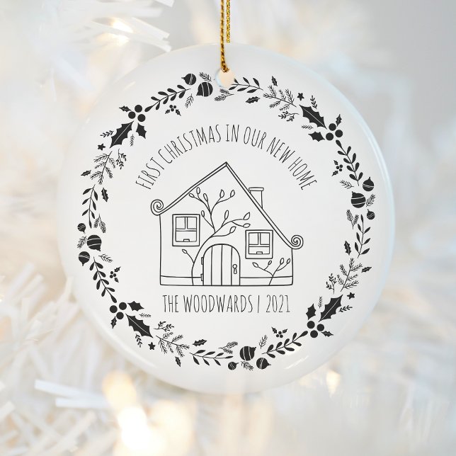 First Christmas New Home Black White Ceramic Ornament (Creator Uploaded)
