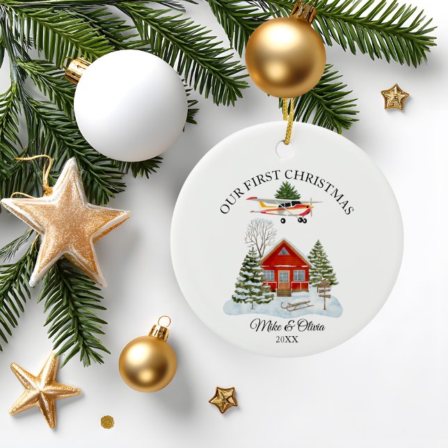 First Christmas New Home Cessna Airplane and Tree Ceramic Ornament (Creator Uploaded)