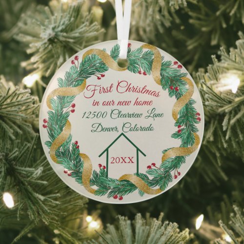 First Christmas New Home Elegant Personalized Year Glass Ornament