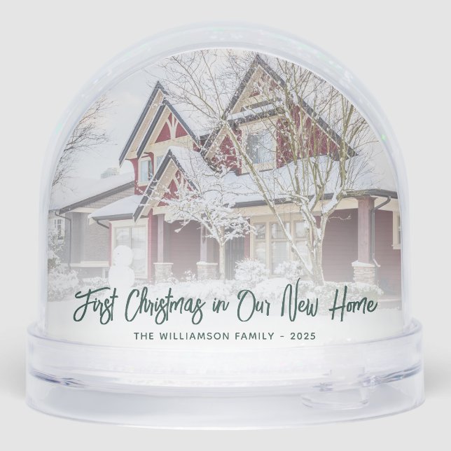 First Christmas New Home Family Photos Custom Snow Globe (Back)