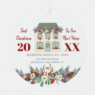 First Christmas new home family rustic cute Metal Ornament