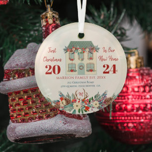First Christmas new home family rustic Glass Ornament