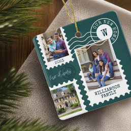 First Christmas New Home Fun Postage Stamp Photos Ceramic Ornament