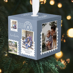 First Christmas New Home Fun Postage Stamp Photos  Cube Ornament