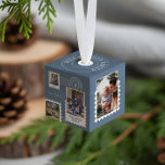 First Christmas New Home Fun Postage Stamp Photos  Cube Ornament<br><div class="desc">Fun and memorable "First Christmas in Our New Home" keepsake cube ornament. Design features our fun postage stamps photo collage design. Collage with 6 photos to display your special photos of your family and new home. Customizable text with family signature, year, location, and monogram. This ornament would make a great...</div>